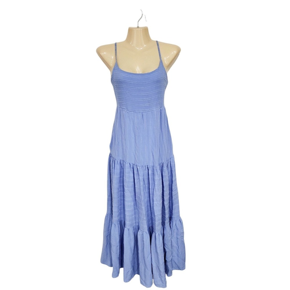 Haute‎ Hippie Style Dress Womens XS Blue Maxi Tiered Boho Summer Sleeveless